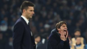 Thiago Motta e Antonio Conte - Foto Lapresse - Ilpallonegonfiato