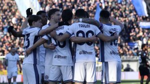 L'Inter festeggia una rete - Foto Lapresse - Ilpallonegonfiato